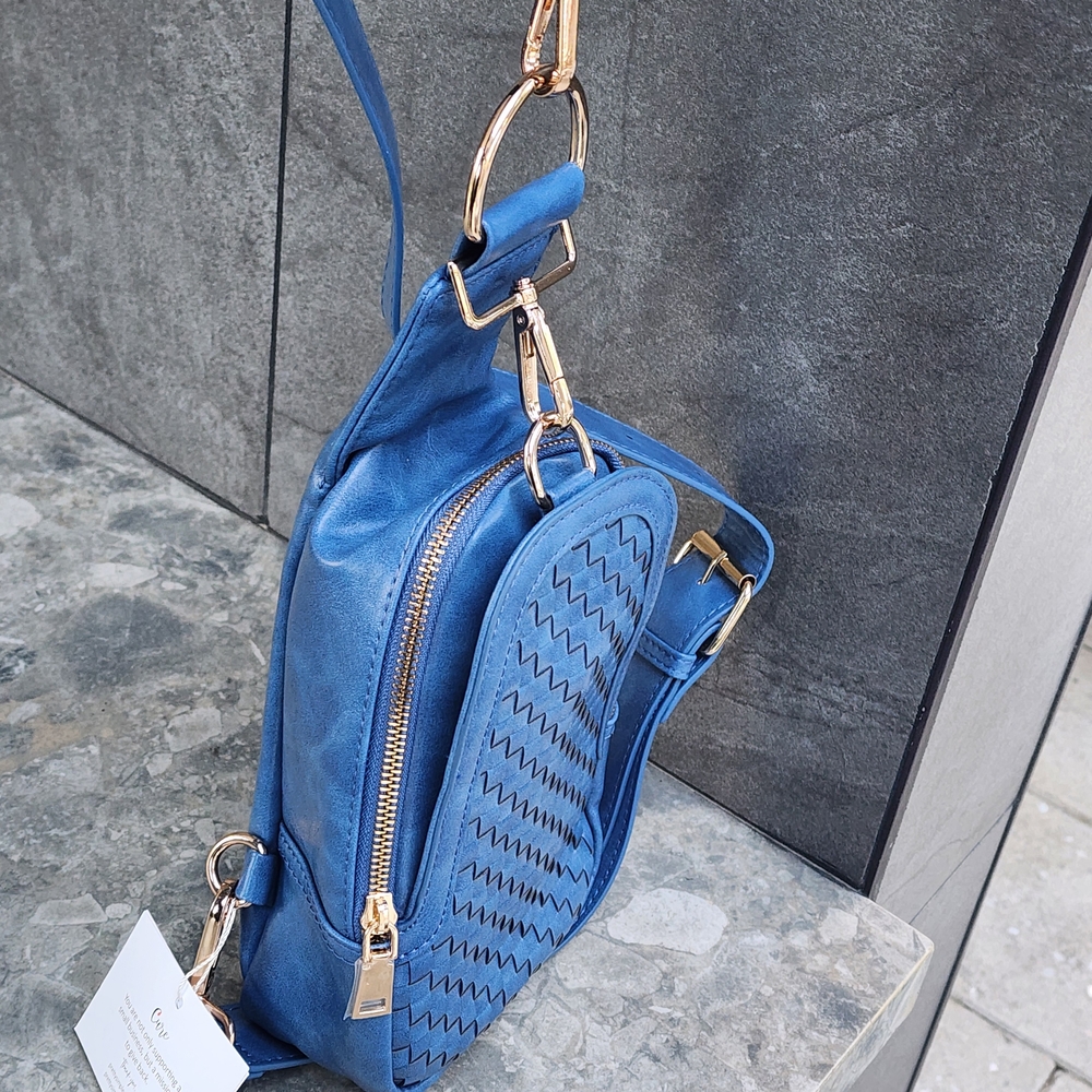 Pretty Simple Women's Waverly Navy Woven Vegan Leather Sling Crossbody Bag - Picture 5 of 7